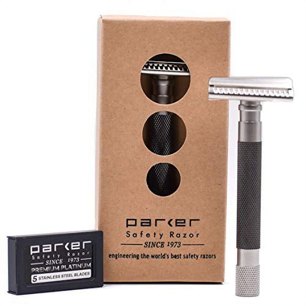 Parker's Semi Slant Safety Razor and 5 Parker Premium Double Edge Razor Blades - Graphite