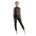 thumbnail image 3 of Doomiva Kids Girls Dance Gymnastics Jumpsuit Full Length Print Athletic Bodysuit Sleeveless Unitards Black 14, 3 of 7