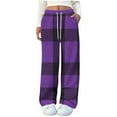 thumbnail image 2 of Sunvit-Panties Pajamas Womens Purple Plaid Wide Leg Pants - 100% Polyester Soft Comfy, Elastic Waist with Drawstring, Side Pockets for Casual Daily Wear (S-XXL),Size S, 2 of 5