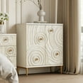 thumbnail image 6 of COZAYH Farmhouse 2 Door Embossed Storage Cabinet with Ring Motif, Distressed Boho Storage Buffet Cabinet for Bedroom, Living Room, French Country, White & Gold, 6 of 6