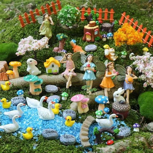 92 PCS Mini Fairy Garden Accessories Kit Cute Tiny Figurines Set DIY  Landscape Decor Resin House Bridge Animal Plant Ornament for Terrarium Dollhouse Succulent Craft Potted Horticulture