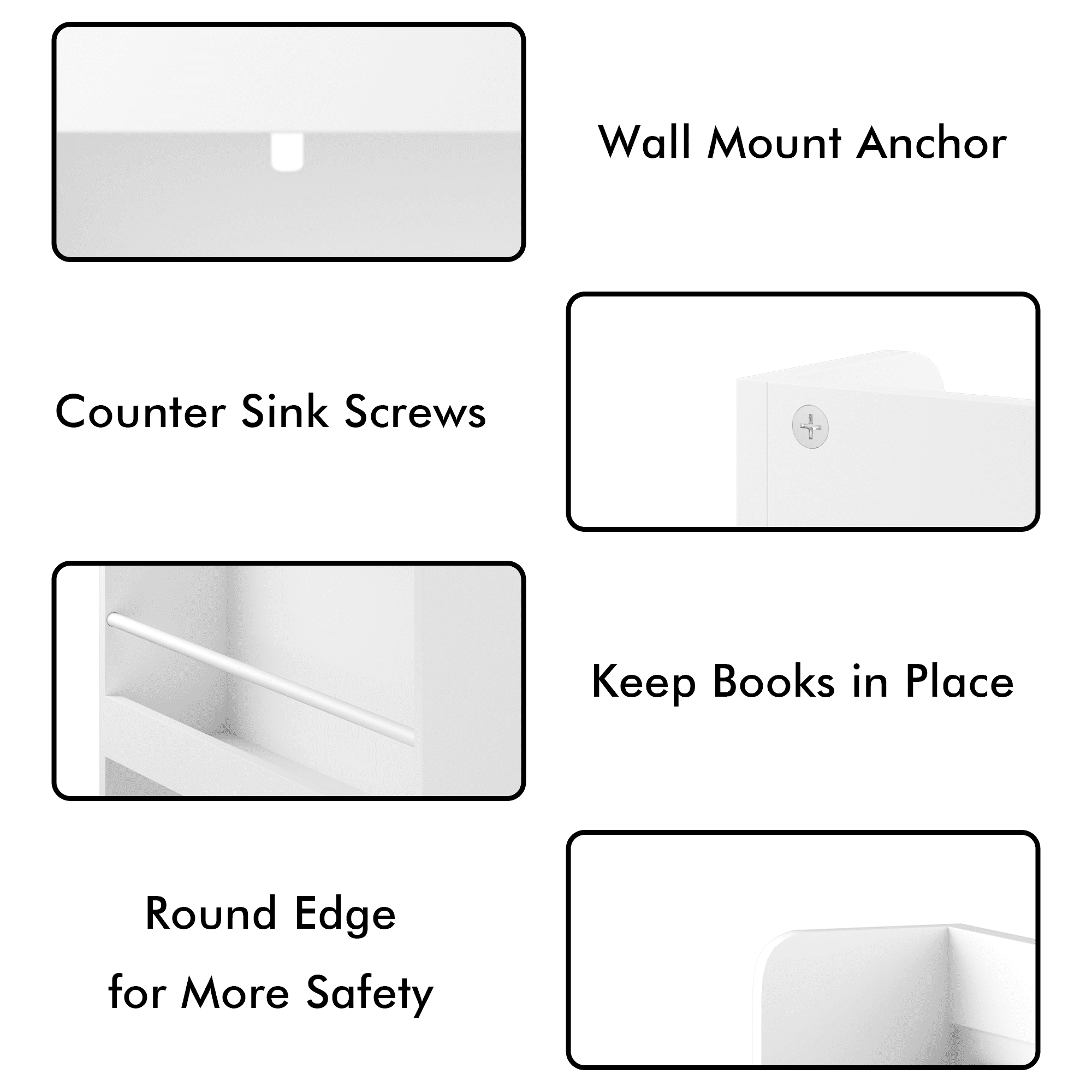 Kids Bookshelf with 3 Front-Facing Display Shelves,Modern White Book Rack for Bedroom,Playroom