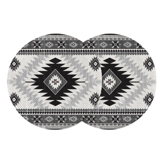 Round Placemats Farmhouse Geometric 15 inch Set of 2 Table Mats for Dining Table Bohemian Black Heat Resistant Non-Slip Kitchen & Home Decorative Place Mat Set