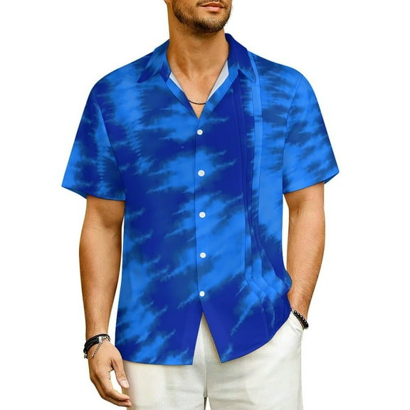 Tie Dye Swirl Hawaiian Shirt Men Vacation Blue and Purple Casual Shirts Short Sleeve Fashi