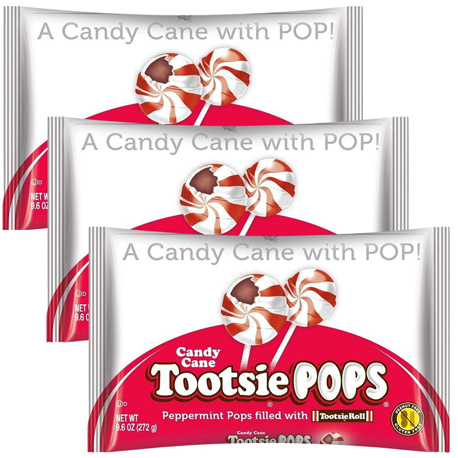 Tootsie POPS Peppermint Pops Filled Candy Cane, 9.6 oz. Bars (Pack of 3