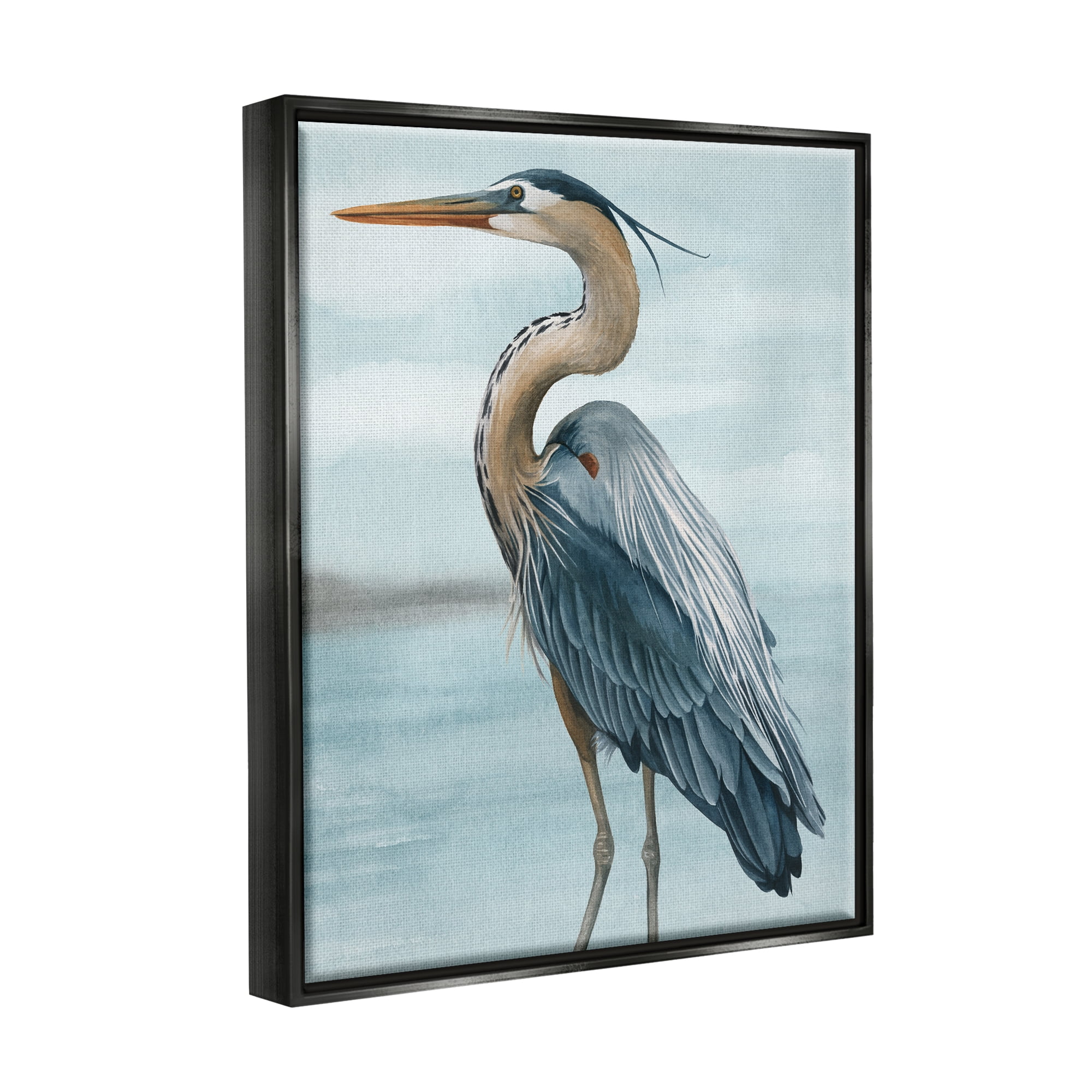 Stupell Industries Heron Bird on Beach Animals & Insects Painting Black Floater Framed Art Print Wall Art, 17 x 21