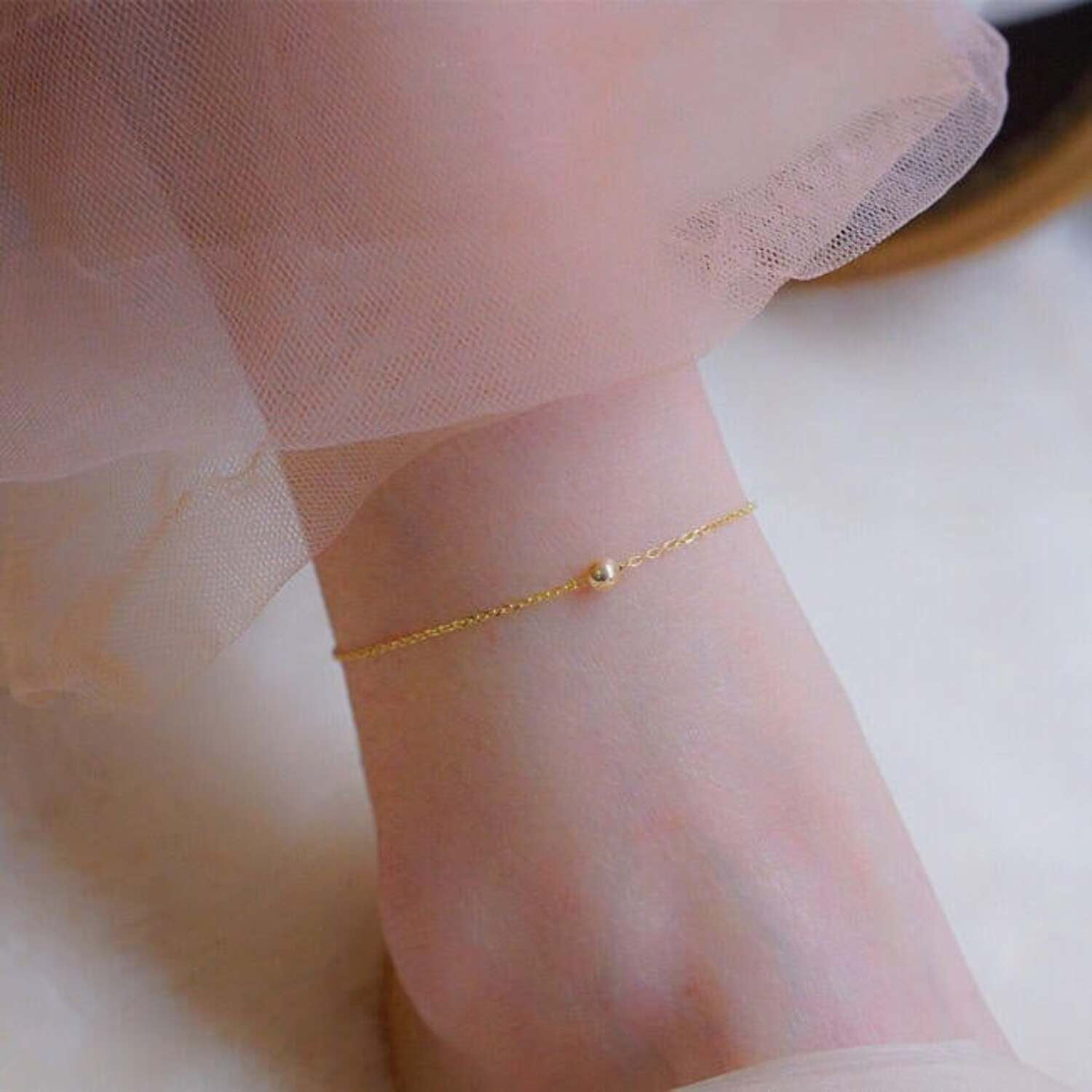Minimalist 14k Gold Filled Anklet, Dainty Good Luck Bead Anklet Bracelet - Shanali Jewelry