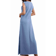 thumbnail image 3 of 2025 Women Summer Round Neck Casual Loose Split Wrinkle-Free Long Maxi Vacation Dress with Pockets, 3 of 9
