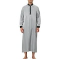 thumbnail image 2 of INSPIRE CHIC Satin Nightshirt for Men's Long Sleeves Banded Collar Long Sleep Gown Nightwear, 2 of 5