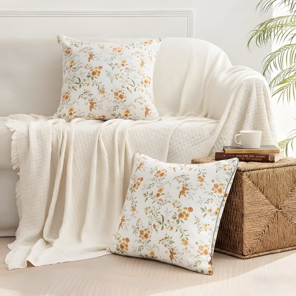 MOONORAH Decorative Throw Pillow Covers and Inserts, 18 x 18 Inch Decorative Pillow with Zipper Closure for Sofa Bed and Couch Decorative Stuffer Pillow, Flowers Throw Pillow