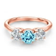 thumbnail image 3 of Gem Stone King 18K Rose Gold Plated Silver Blue Apatite and Lab Grown Diamond Engagement Ring for Women | 1.82 Cttw | Round 6MM | Gemstone Birthstone | Size 9, 3 of 6