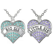 Stocking Stuffer Gifts, Big Sis & Lil Sis Heart Necklace Set, 2 Sister Necklaces, Big & Little Sisters Jewelry Set for Girls, Teens, Kids, Women (Big Sis Blue - Little Sis Purple)