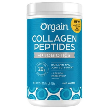 Orgain Collagen Peptides   Probiotics, Unflavored, 1.6 Pounds