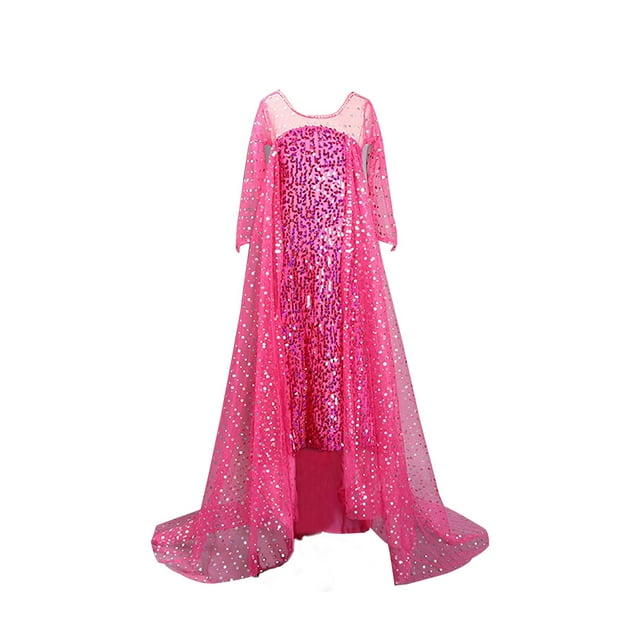 HAWEE Costume de Princesse pour Filles Robe à Paillettes de Neige Costumes avec Longue Cape Brillante (Manche Longue)