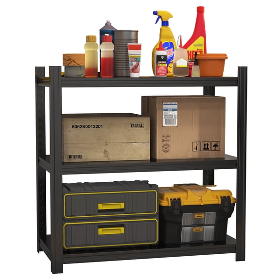 Yamissi 3-Shelf Metal Storage Shelf Unit, Black, Holds up to 1650 lb Capacity, Heavy Duty Height Adjustable Garage Shelves, 31.5"W x 15.7"D x 31.5"H
