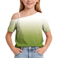 thumbnail image 6 of ITSAME One Shoulder T-Shirts for Girls Short Sleeve Tops Gradient Print Summer Loose Casual Tees Green Size 9, 6 of 9