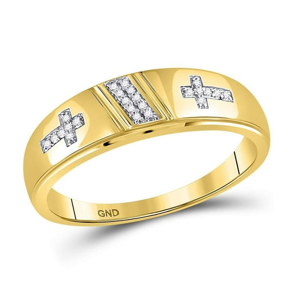 10K Yellow Gold His Hers Diamond Cross Matching Wedding Set 1/12 Cttw, Womens Size: 5-10, Mens Size: 7-13
