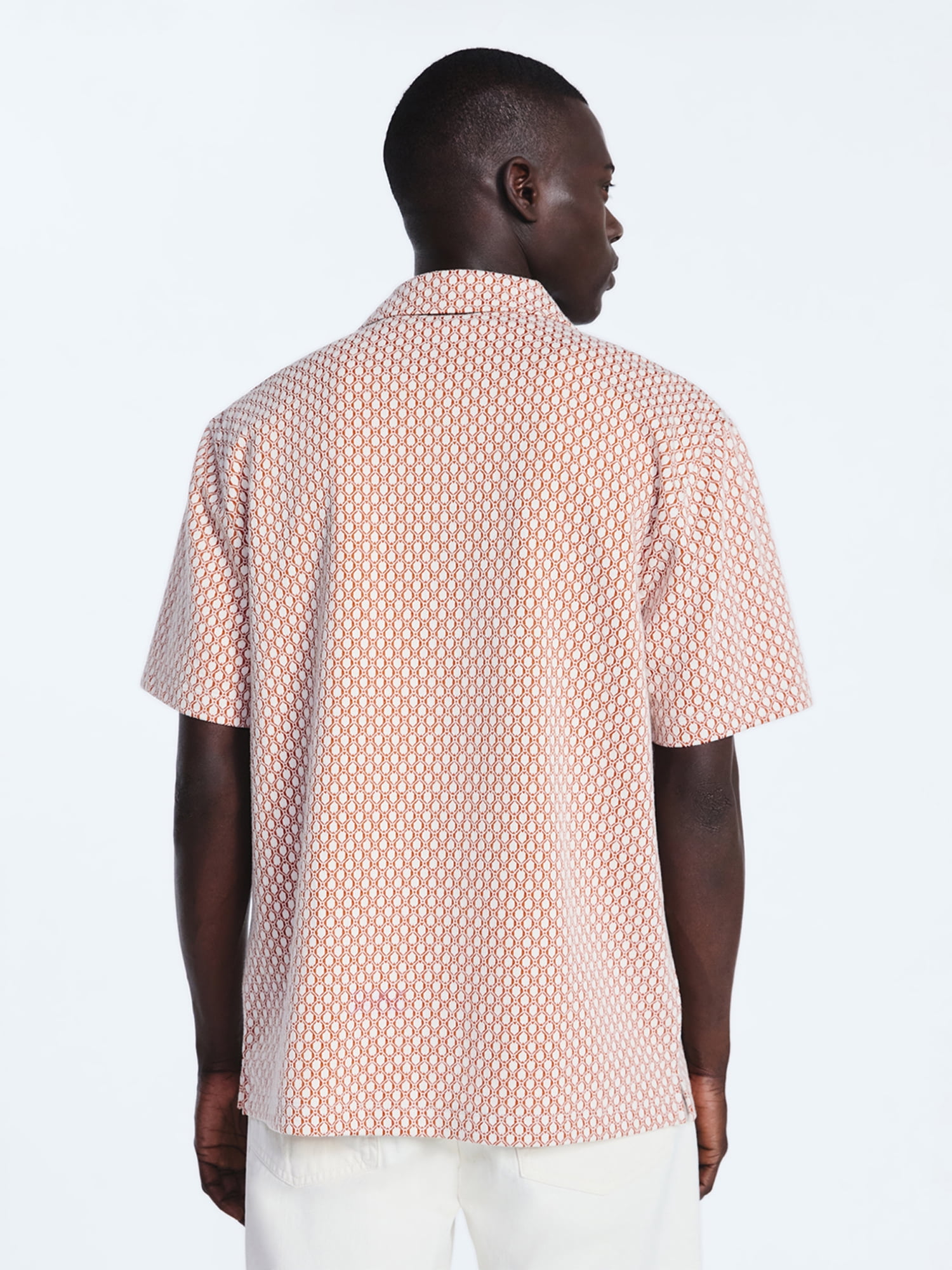 Free Assembly Men's Button Front Jacquard Shirt with Short Sleeves, Sizes S-3XL