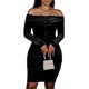 thumbnail image 1 of Vestido de noche con hombros descubiertos, manga larga, caderas envueltas, vestido plisado de un solo color para mujer, negro S, 1 of 6