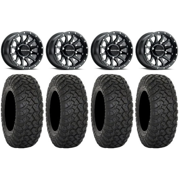Raceline Trophy 14" Black Wheels 30" RT320 Tires Can-Am Commander Maverick Renegade Outlander Defender