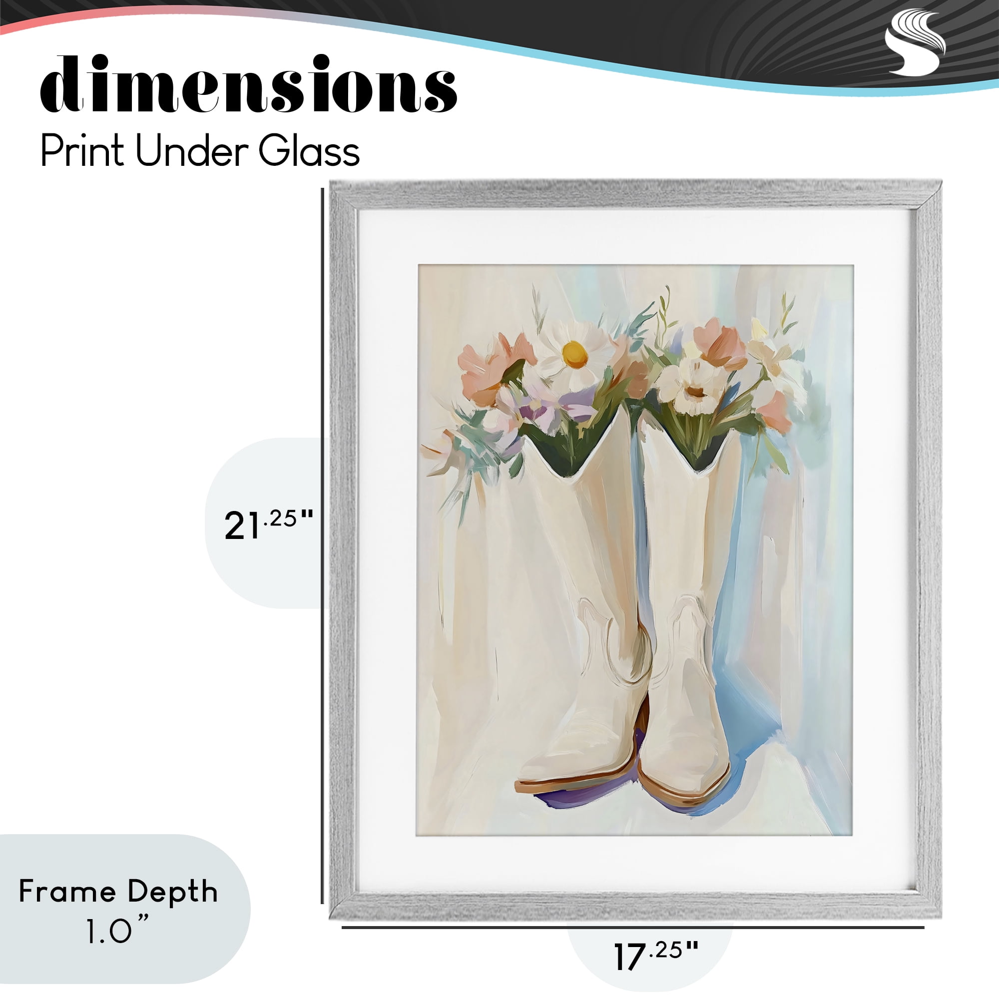 Stupell Industries Floral White Cowgirl Boots Gray Framed Print Under Glass, design by The Prints Vibe
