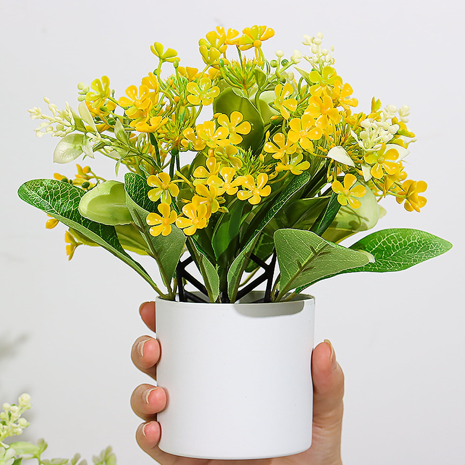 Artificial Flowers with Pot 6pcs Colorful Small Fake Plant 7.9inch High Handmade Mini Potted Plants for House Office Tabletop Decoration