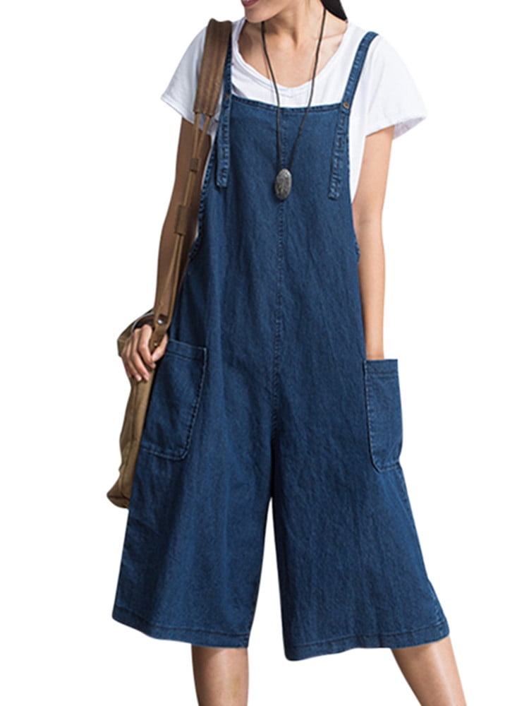 Manooby Womens Dungarees Shorts Denim Bib Baggy Overalls Jumpsuit Sleeveless Rompers 