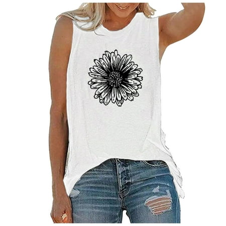 

adviicd T-shirt 40b Women s Tank TopSunflower Printed O-NeckOffice Pajamas Women Tee Shirt Tops