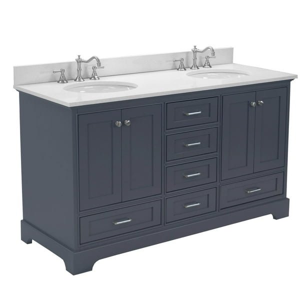 Harper 60" Double Bathroom Vanity with Charcoal Gray & Quartz