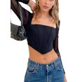 thumbnail image 2 of VISgogo, camiseta corta para mujer, manga larga de malla, camisetas cortas lisas con cuello cuadrado de corte bajo, camiseta delgada con ombligo para mujer para primavera/otoño VISgogo  moda, 2 of 9