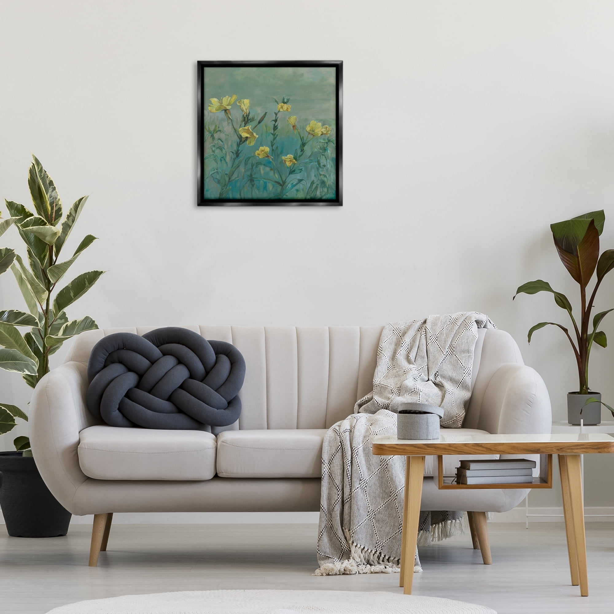 Stupell Industries Buttercup Flower Field Landscape & Nature Painting Black Floater Framed Canvas Art Print Wall Art, 25 x 25