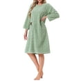 thumbnail image 2 of INSPIRE CHIC Womens Flannel Nightgown Fuzzy Fleece Sleepdress O Neck Pullover Winter Loungewear with Pocket S Light Green, 2 of 6