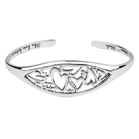 Sterling Silver The Love Between A Mother and Daughter Heart Cuff Bracelet, 7.5