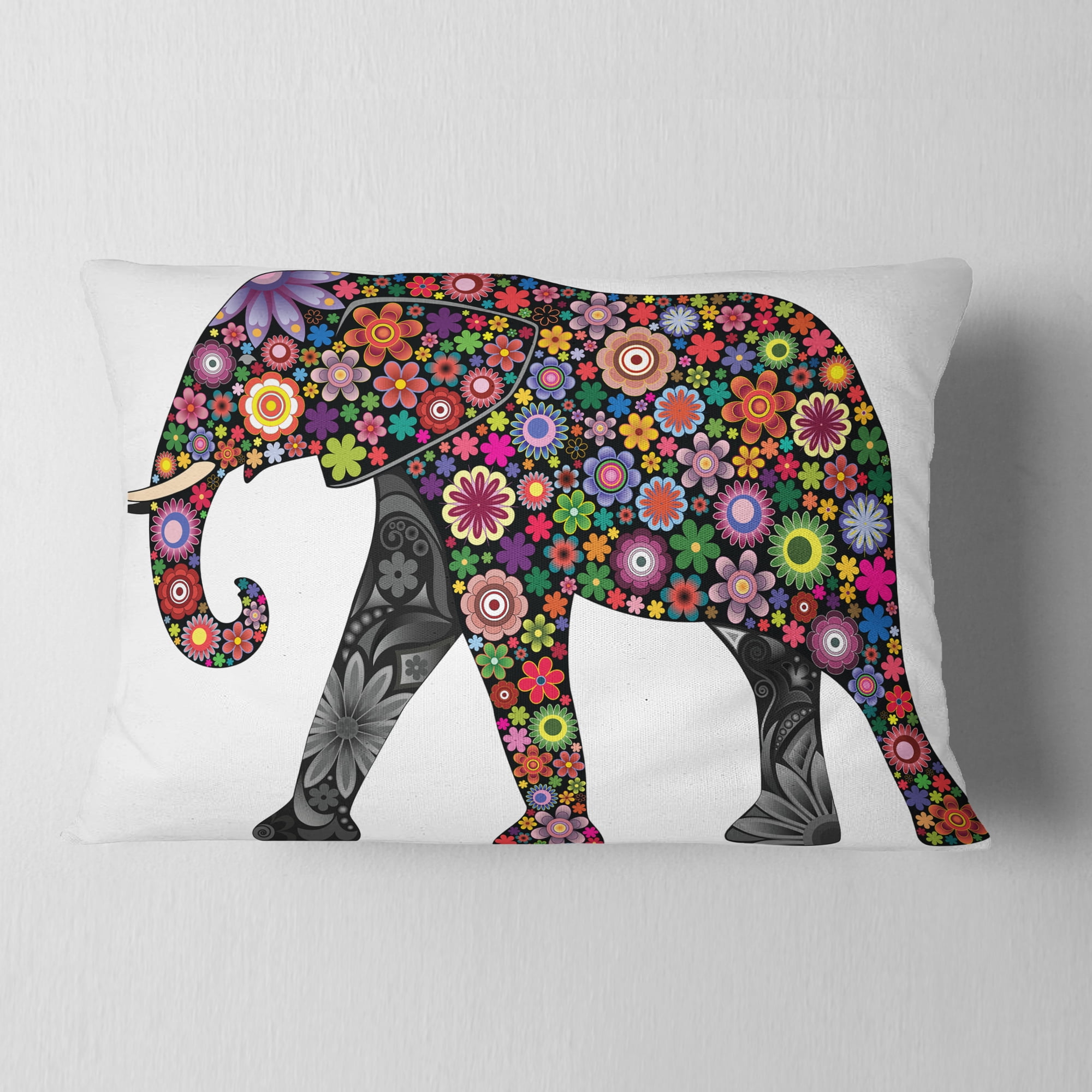 Designart Cheerful Elephant - Animal Throw Pillow - 12x20