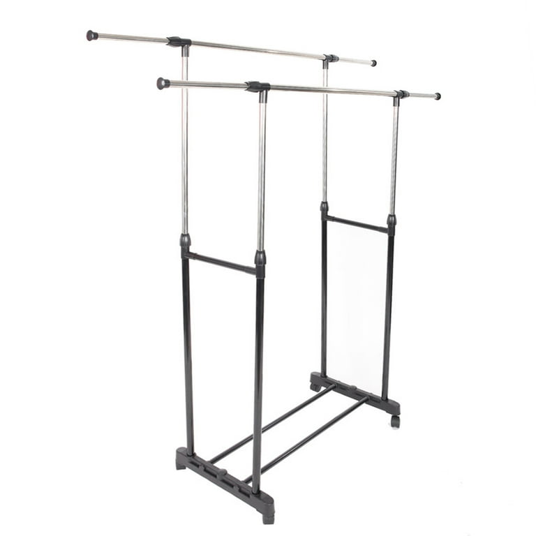 Mivnue Clothes Rack Clothing Drying Rack, Rolling Garment Rack for Hanging  Clothes, Small Metal Pipe Stand Coat Racks on Wheels with 2 Tier Shelves