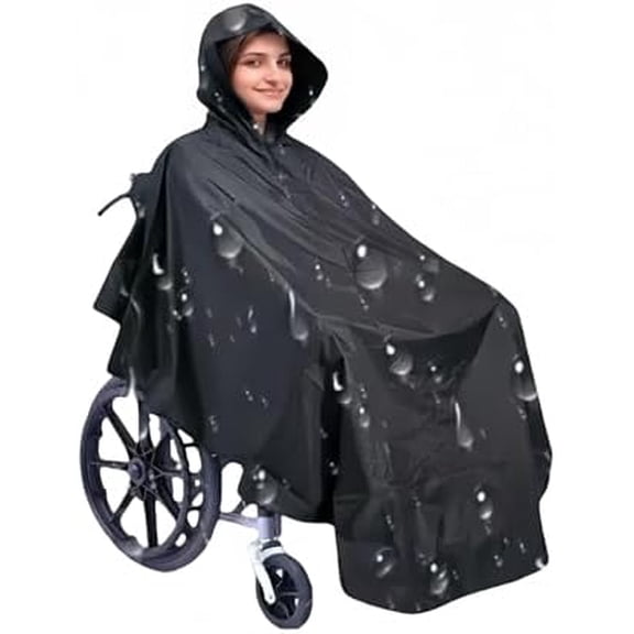 Wheelchair poncho wheelchair cover Lightweight, Breathable & Waterproof Wheelchair RainCape Universal Fit, Mobility Scooter & Electric Wheelchair Poncho Full Body Coverage for Adults Reusable (Black)
