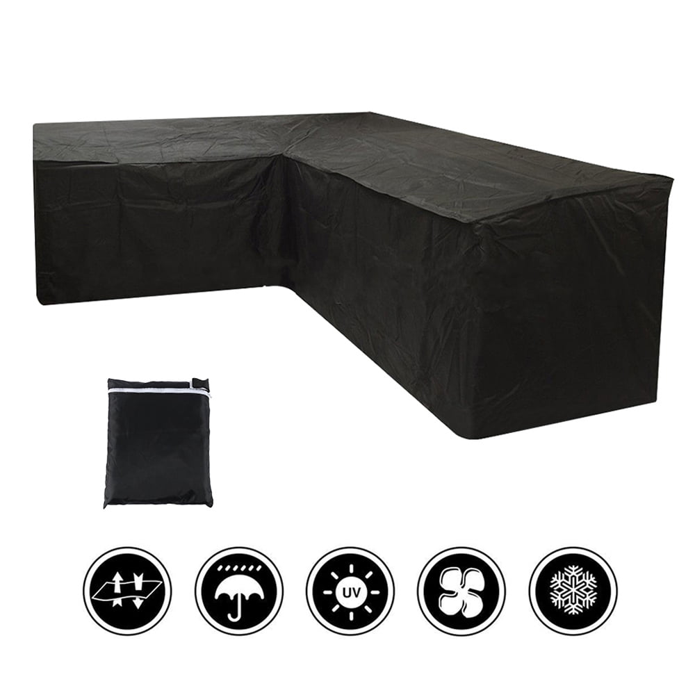 harupink L Shaped Garden Furniture Covers Patio Waterproof Dustproof Protective Corner Sofa Cover with Storage Bag for Outdoor Patio Table and Chairs 215X215X87CM, Black 