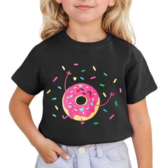 MEZZALL T-Shirt à Manches Courtes et Col Rond Imprimé Dessin Animé Mignon pour Enfants, Noir, 10-11 Ans