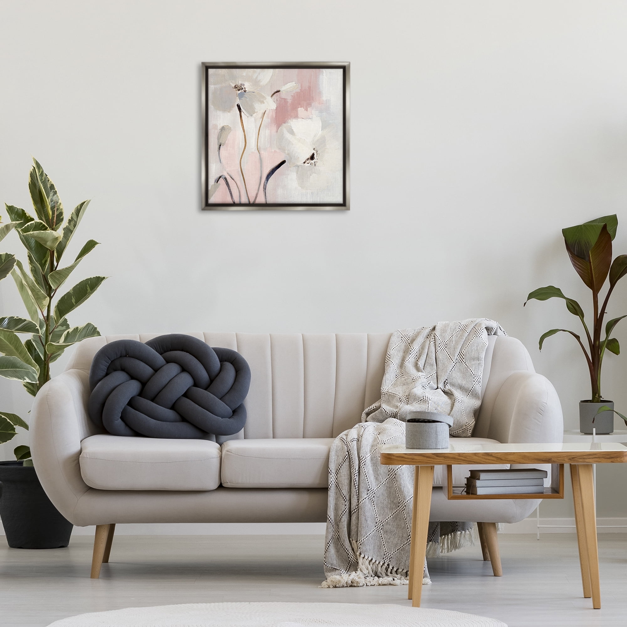 Stupell Industries Abstract White Blooms Botanical & Floral Painting Gray Floater Framed Canvas Art Print Wall Art, 25 x 25