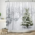 thumbnail image 3 of White Snow Fabric Shower Curtain for Bathroom Pine Trees Leaves Winter Bathtub Decoration Green Leaf Forest Snowflakes Waterproof Cloth Shower Curtains with Hooks 84x72 inches, 3 of 6