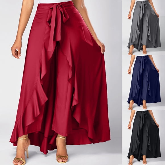 Jinhomg Jupes pour Invitées de Mariage pour Femmes Élégantes Ourlet à Volants Irrégulier Jupe Maxi Grande Taille Confortable Taille à Cordon Jupe en Chiffon Tenue Habillée Décontractée pour Fête Bleu Marine TTG