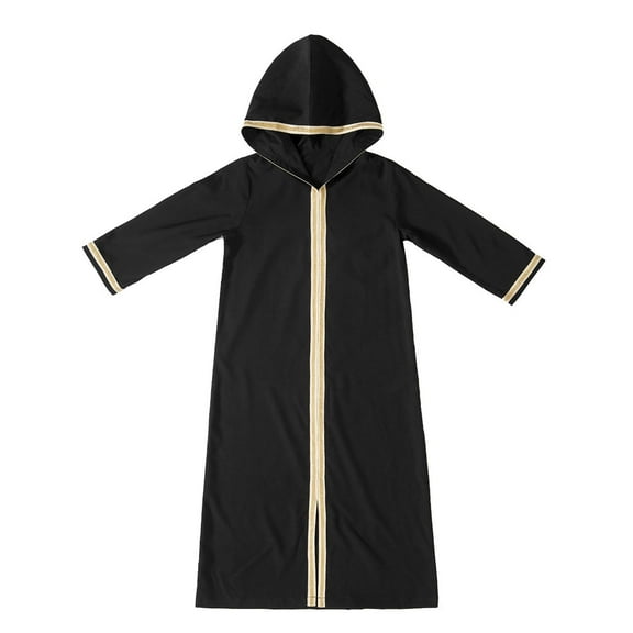 ZACPNCV Kids Girls Long Sleeve Hooded Maxi Dress Dubai Islamic Dress Casual Dress Black 9-10 Years