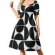 thumbnail image 1 of Patrón n.º 3 de estilo moderno de mediados de siglo: vestido de manga corta en hormigón blanco y negro. Moda para mujer., 1 of 7