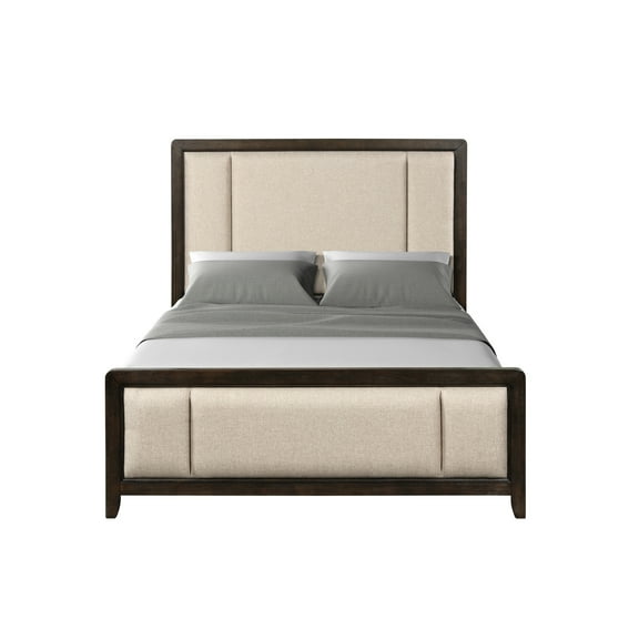 King Upholstered Headboard And In Antique Brown - Glint Beige Solid Wood Sized & Vivacious