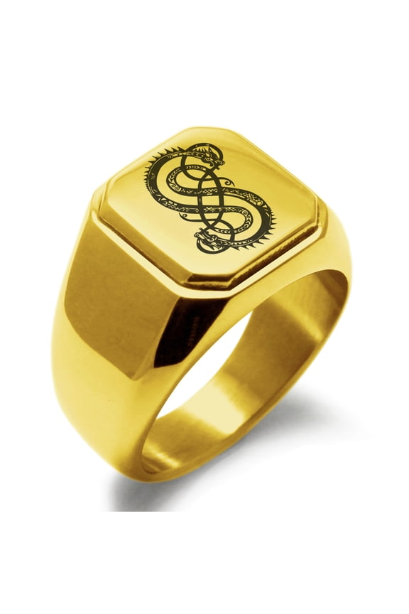 Stainless Steel God of Mischief Loki Viking Norse Engraved Square Flat Top Biker Style Polished Signet Ring