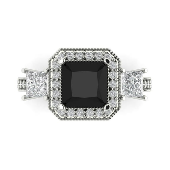 Three-Stone Engagement Ring for Women - 3.005ct Natural Onyx in 18K White Gold Promise Ring
