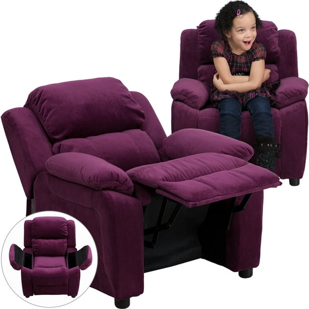 Deluxe Padded Purple Microfiber Kids Recliner With Storage Arms Walmart Com Walmart Com