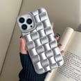 thumbnail image 6 of Compatible with iPhone 12 Pro Max Case for Women Girls,Cute 3D Cube Weave Pattern Raised Bumper Corners Case for iPhone 12 Pro Max Soft Matte Silicone Shockproof Cover Case-Elegant Sliver, 6 of 13