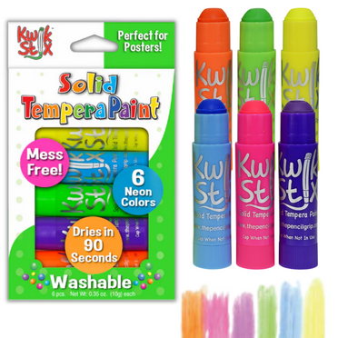 Kwik Stix Neon Paint Sticks, 6 Washable Neon Colors, Super Quick Drying, Non-Toxic, Allergen Free, Mess- Free Paint for Kids and Toddlers