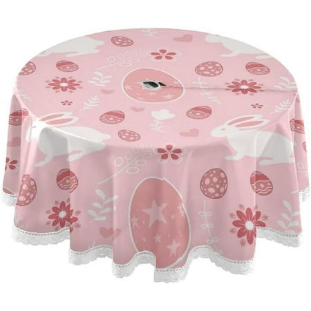 

Hyjoy 60 Easter Bunny Eggs Outdoor Round Tablecloth Waterproof Stain-Resistant Non-Slip Circular Tablecloth with Umbrella Hole and Zipper for Tabletop Backyard Party BBQ Decor